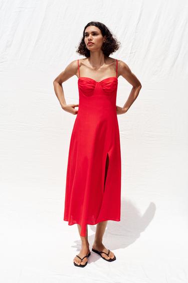 MIDI CORSET DRESS WITH LINEN BLEND - Red by Zara - Image 0