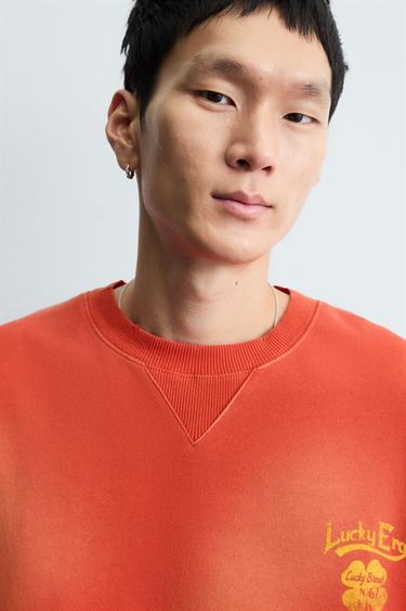 SWEATSHIRT WITH SPRAY TEXT PRINT - Red by Zara - Image 4