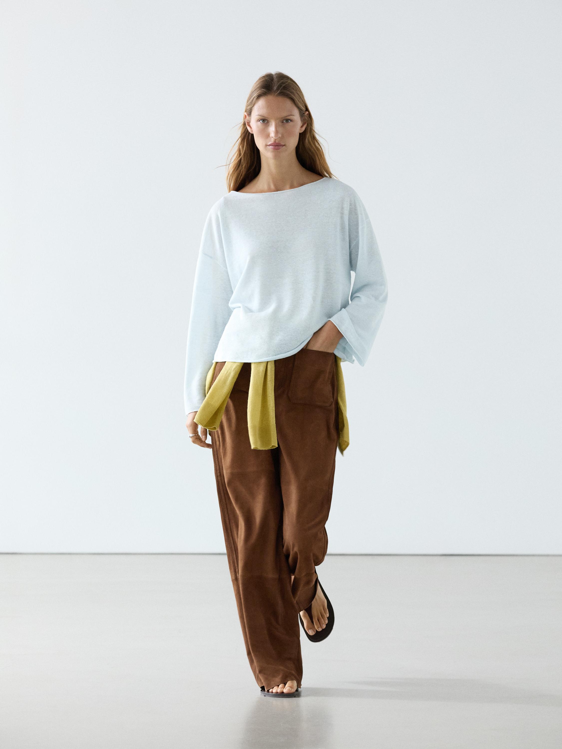 100% linen knit boat neck sweater