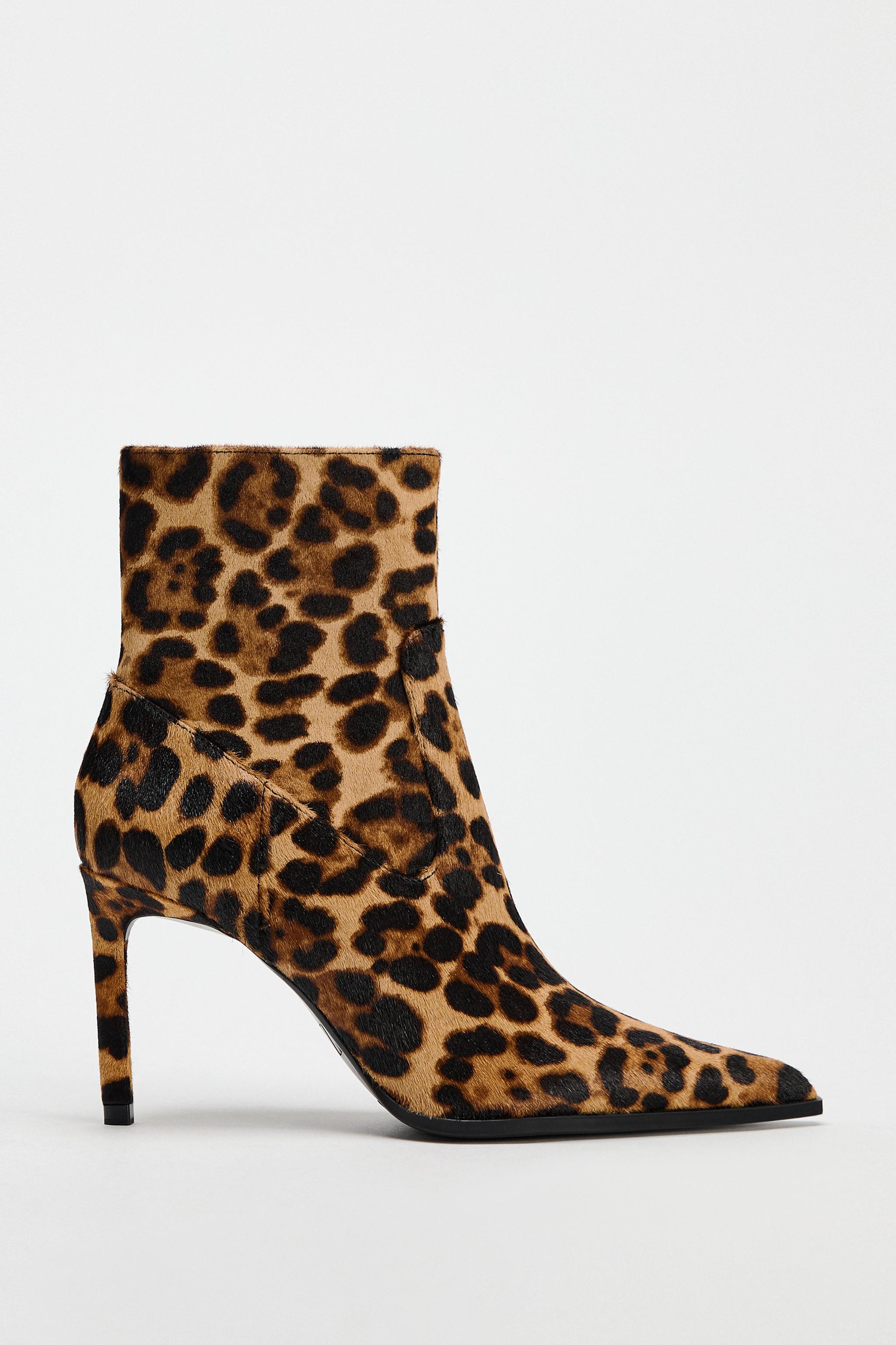 BOTTINES A TALONS EN CUIR AVEC IMPRIME ANIMALIER Leopard ZARA France