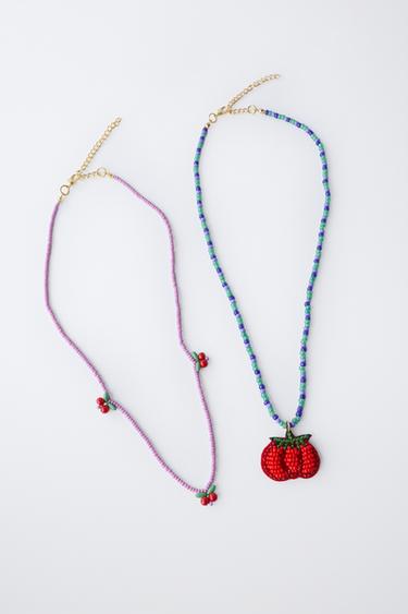 PACK OF TWO BEADED TOMATO NECKLACES - Red by Zara - Image 1