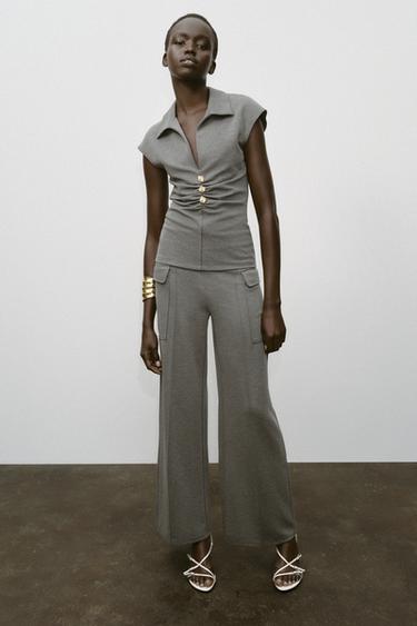 BUTTON PIQUÉ TOP - Anthracite grey by Zara