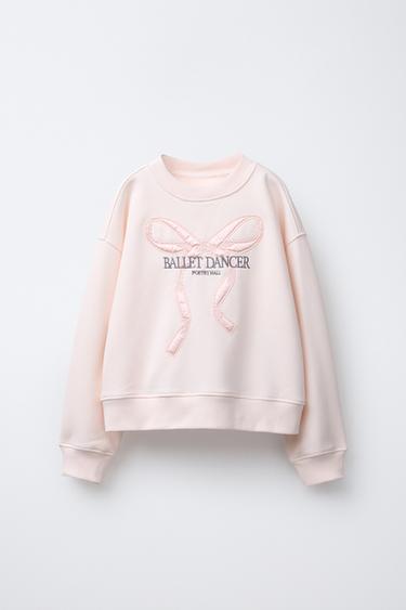 SATIN EMBROIDERED BOW SWEATSHIRT - Pink by Zara - Image 0