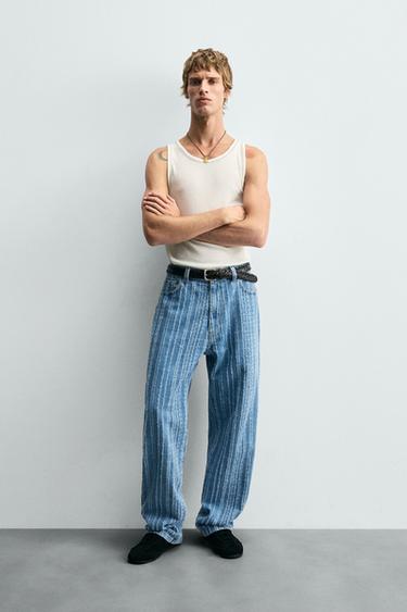 TEXTURED STRIPE JEANS - Blue by Zara - Image 0