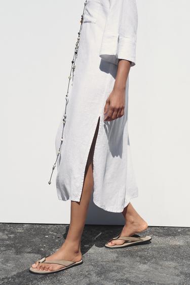 ROBE CHEMISE EN LIN - Blanc de Zara - Image 6