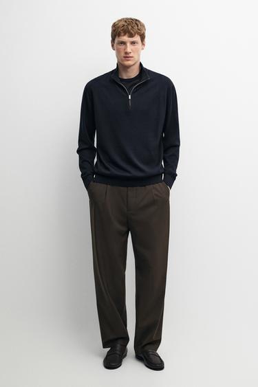 Zara Merino wool blend mock neck knit sweater - Navy blue - Image 0