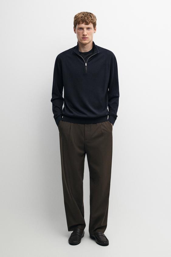 Zara Merino wool blend mock neck knit sweater - Navy blue - Image 0