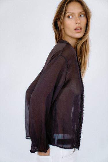 RUFFLED BLOUSE - Dark brown by Zara - Image 2