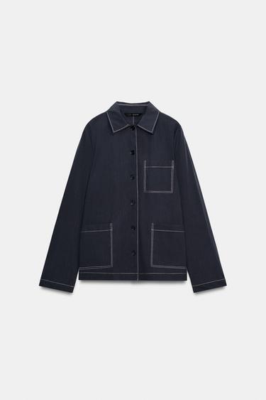 CHEMISE À LISERÉS ZW COLLECTION - Bleu / Gris de Zara - Image 5