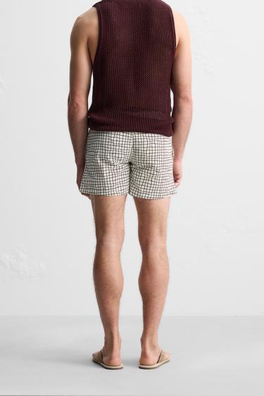CHECKED PRINT REGULAR SWIMMING TRUNKS - Ecru by Zara - Image 5