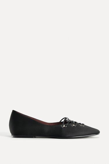 Zara 緞面效果芭蕾舞鞋 50TH ANNIVERSARY - 黑色