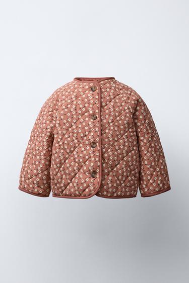 Zara FLORAL PRINT NYLON JACKET - Dark pink