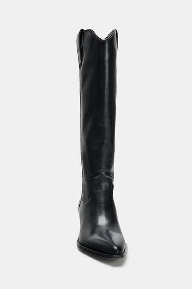 Zara COWBOY KNEE HIGH BOOTS - Black