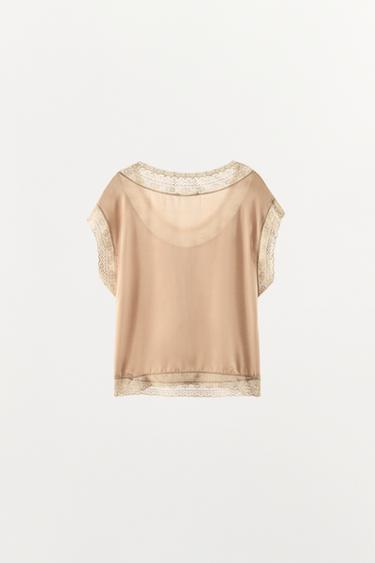 PLEATED LACE TOP - Beige by Zara - Image 4