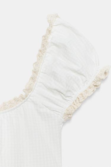 TOP À CARREAUX VICHY EN DENTELLE - Écru / Beige de Zara - Image 6