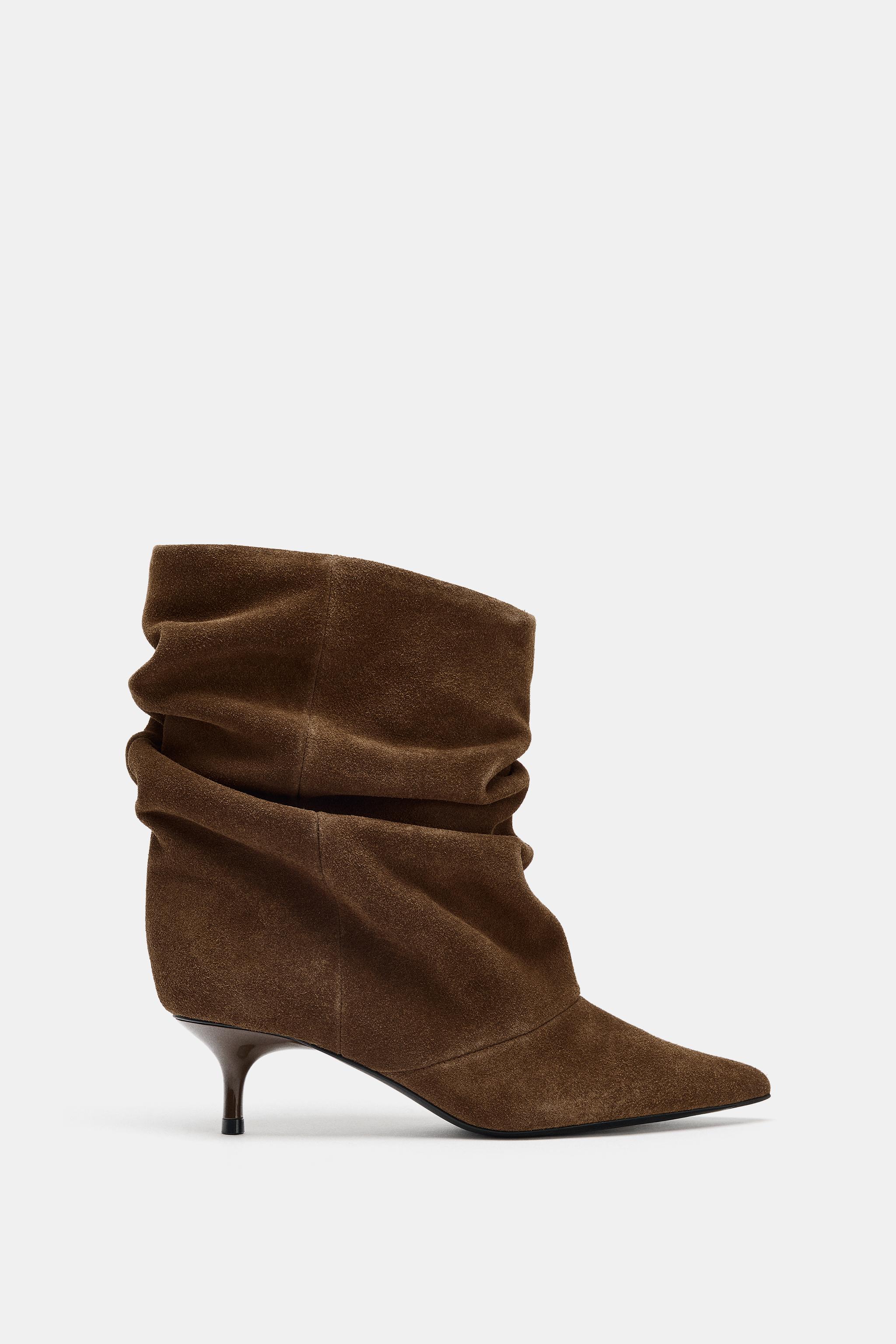 BOTTINES FRONCÉES EN CROÛTE DE CUIR