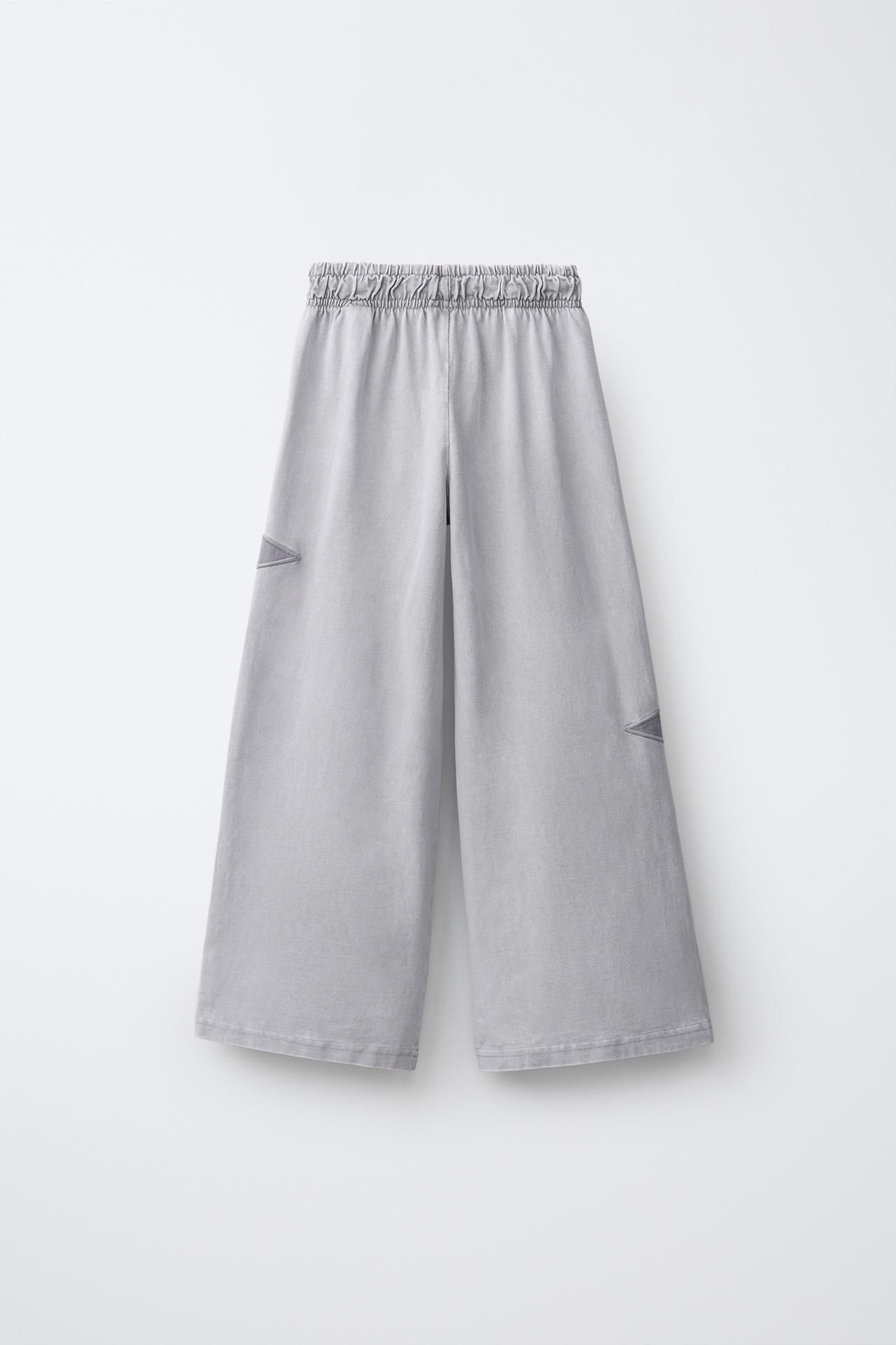 WASHED-EFFECT STAR WIDE-LEG PANTS — Gray
