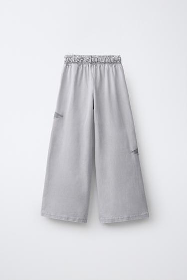 WASHED EFFECT STAR WIDE-LEG TROUSERS - Grey by Zara - Image 1