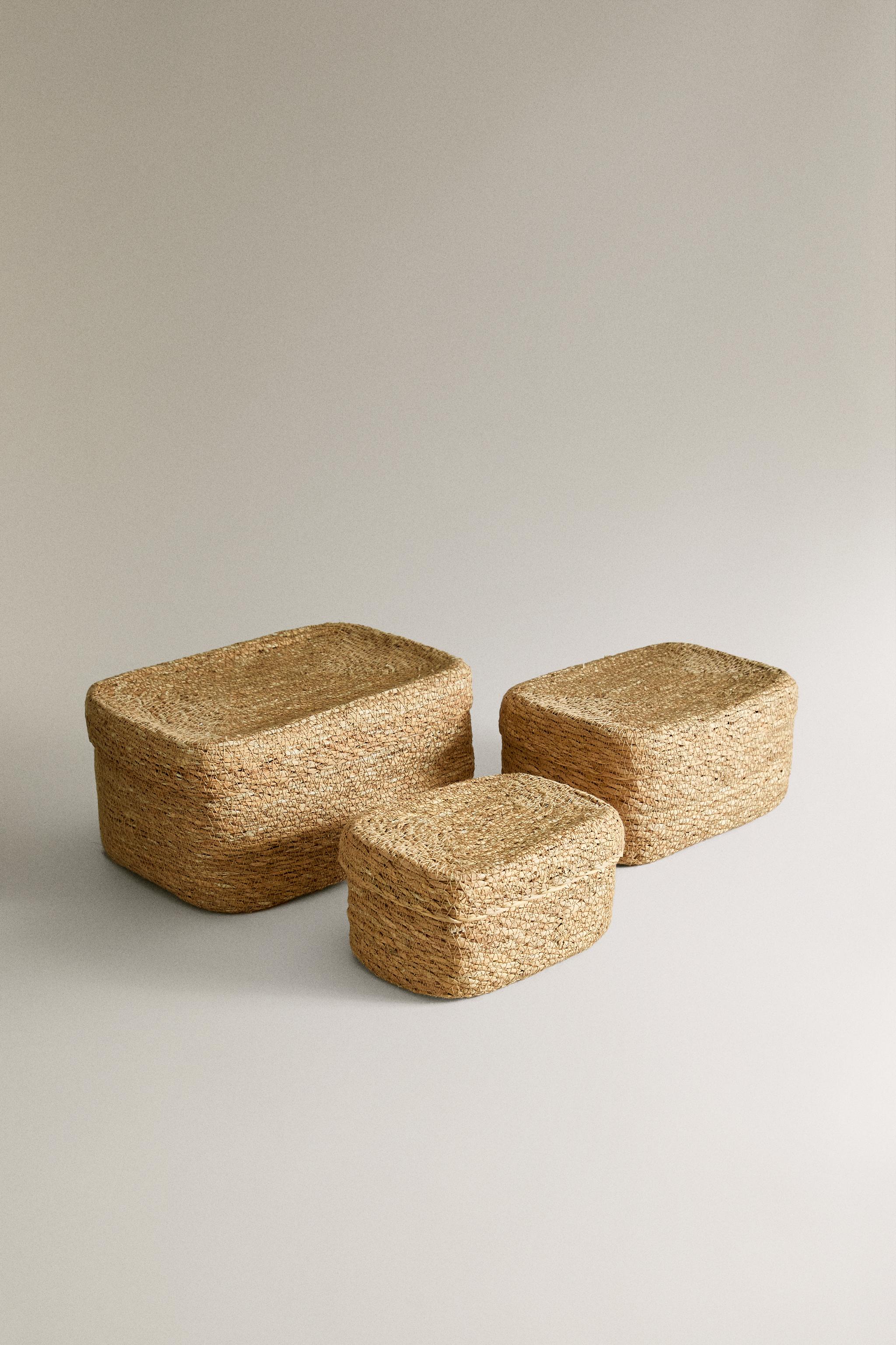 SEAGRASS BASKET WITH LID — Light beige