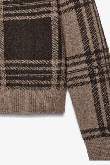 GILET À CARREAUX EN MAILLE - marron-vison de Zara - Image 5