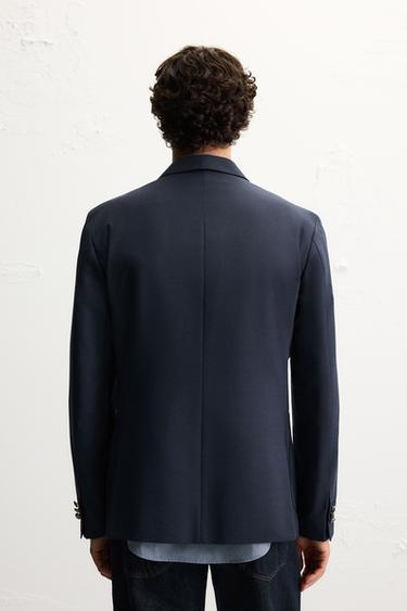 DOUBLE-BREASTED WOOL BLEND BLAZER - Navy blue by Zara - Image 2