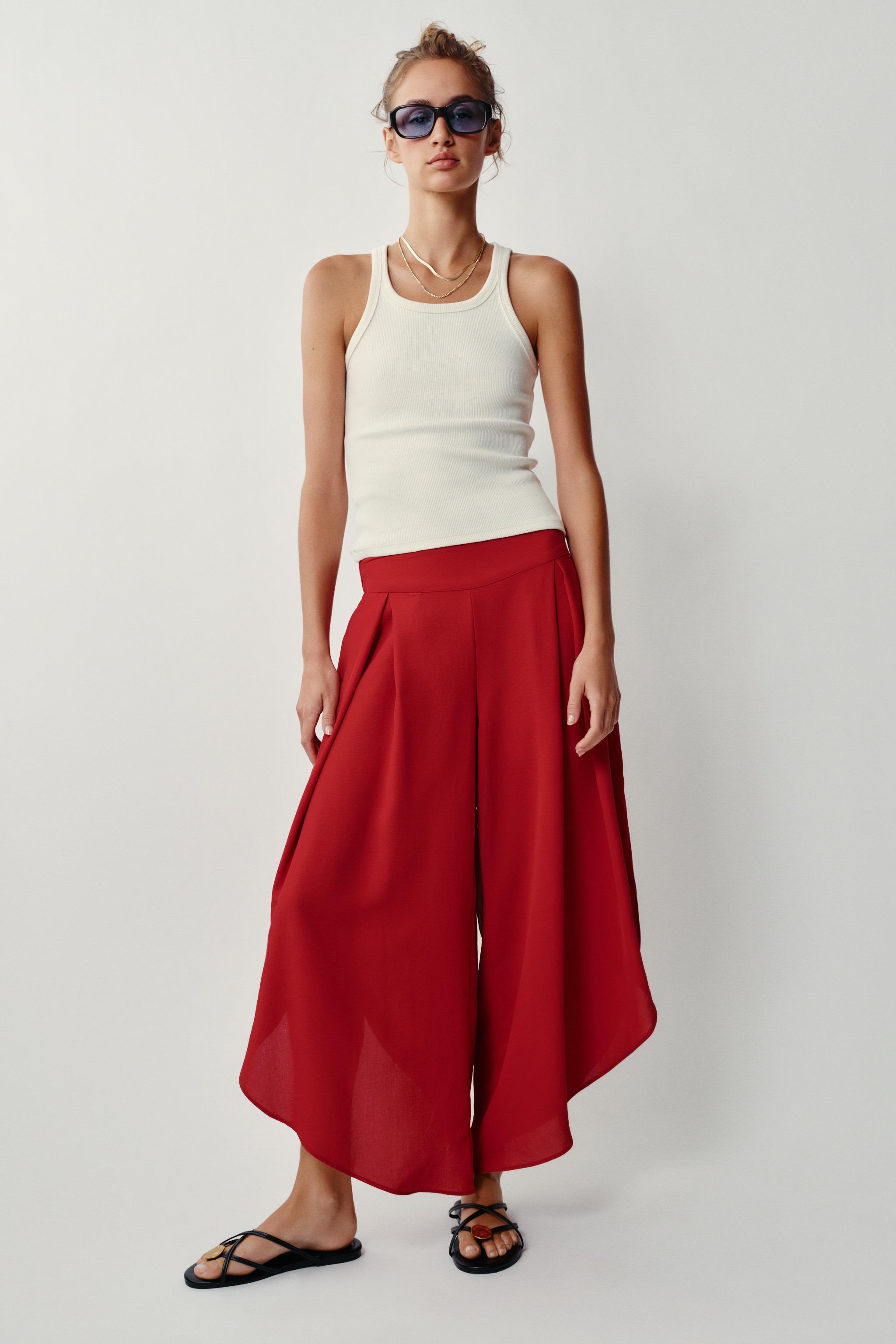 FLOWY VENTED PANTS — Cherry red