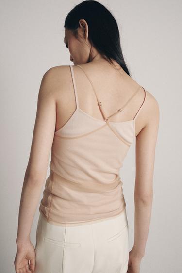 DOUBLE-EFFECT TULLE HALTER TOP - Beige-pink by Zara - Image 3