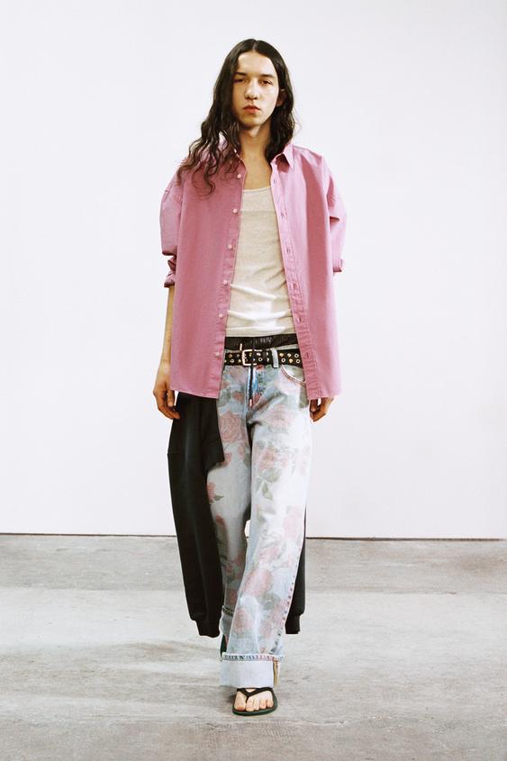 TRF LOW RISE LOOSE FIT PRINTED FOLDED JEANS