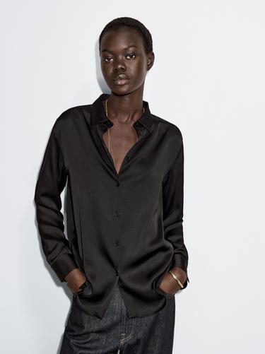 Chemisier fluide satiné - Noir de Zara - Image 0
