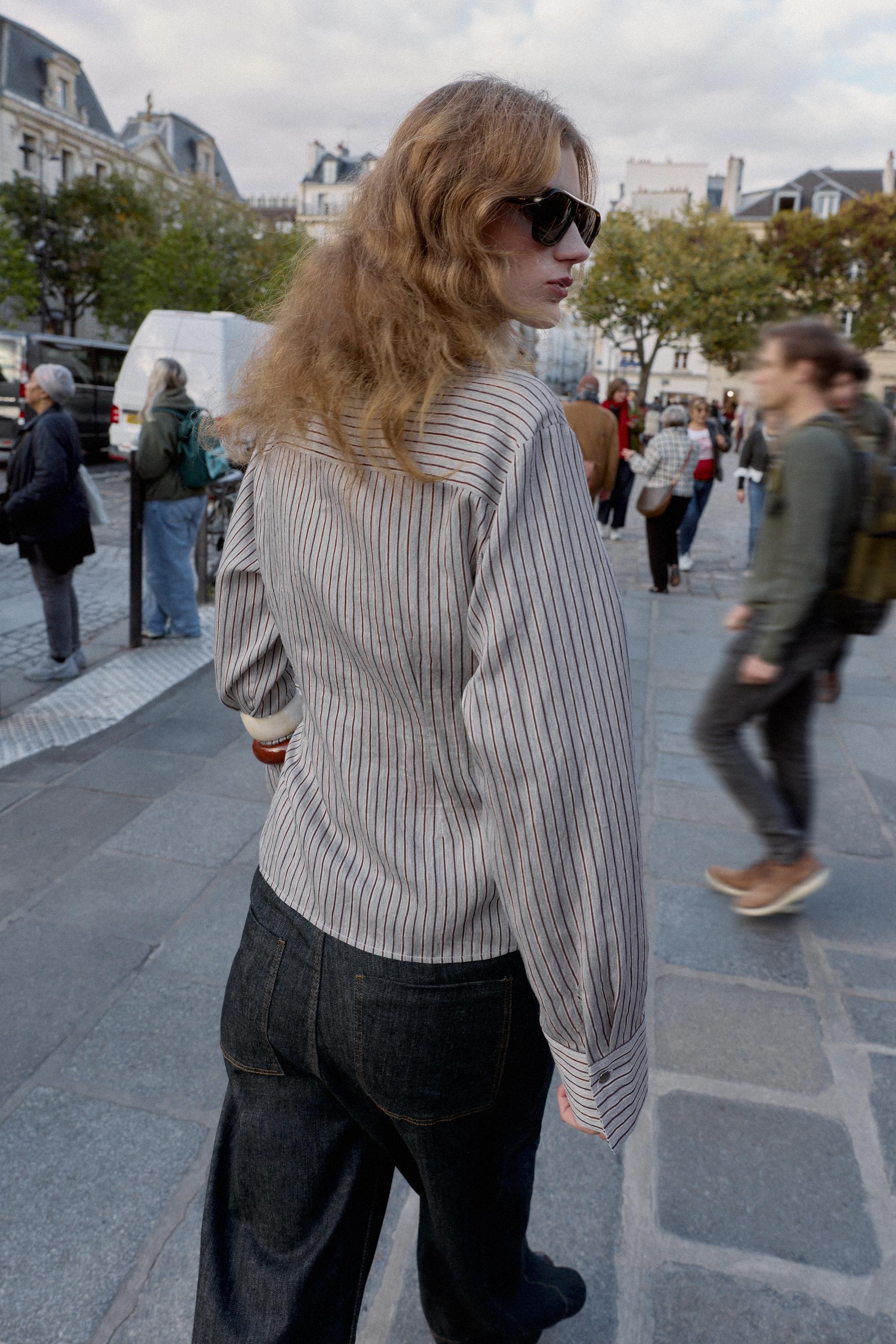 STRIPED WRAP SHIRT WITH BOW - Gray marl | ZARA United States