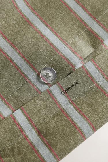 STRIPED COTTON DUVET COVER - Green by Zara