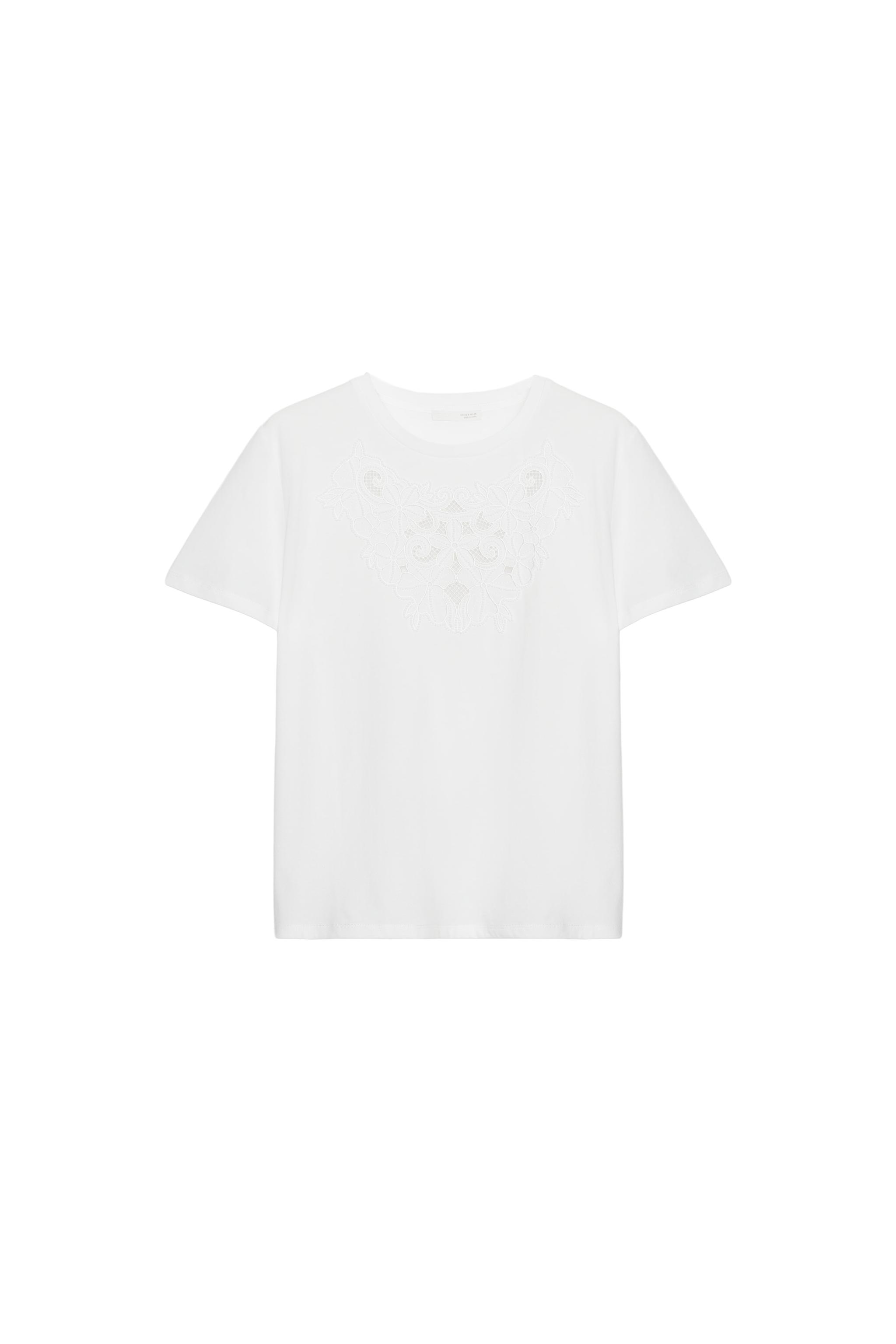 COTTON EMBROIDERED T-SHIRT - White | ZARA Canada