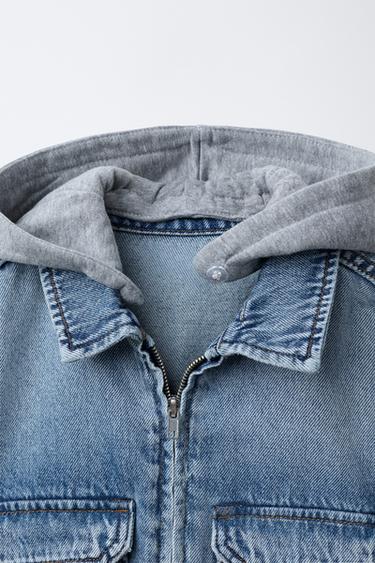 DETACHABLE FLEECE HOOD DENIM OVERSHIRT - Blue by Zara - Image 3