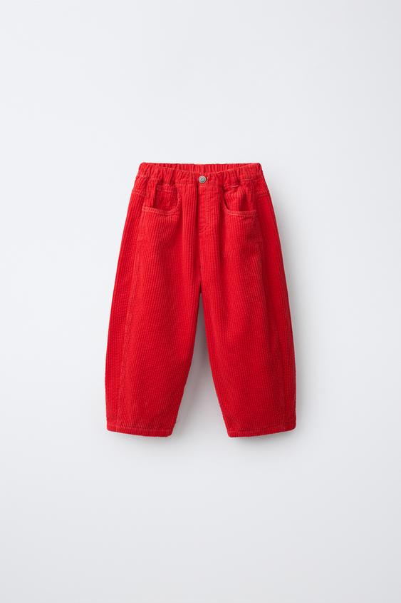 CORDUROY BARREL TROUSERS - Red by Zara - Image 0
