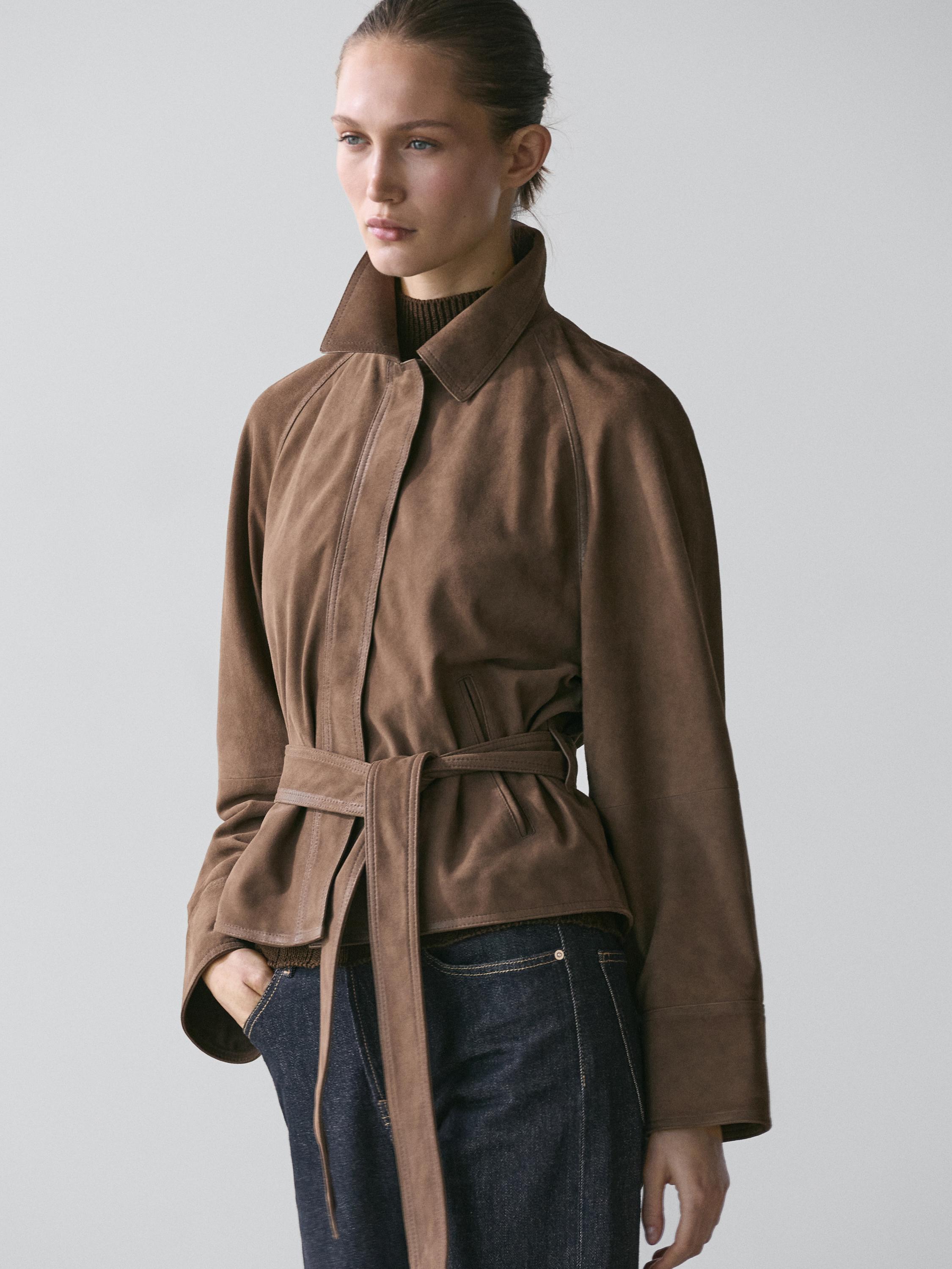 Veste ceinture en cuir effet daim