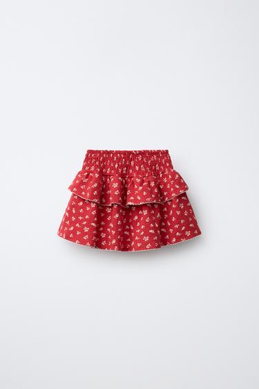 JUPE À ÉLASTIQUES FLEURS - Rouge de Zara - Image 1