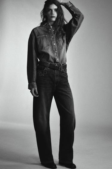 JEANS TRF ME TAKA METALIKË - Blu marinari nga Zara