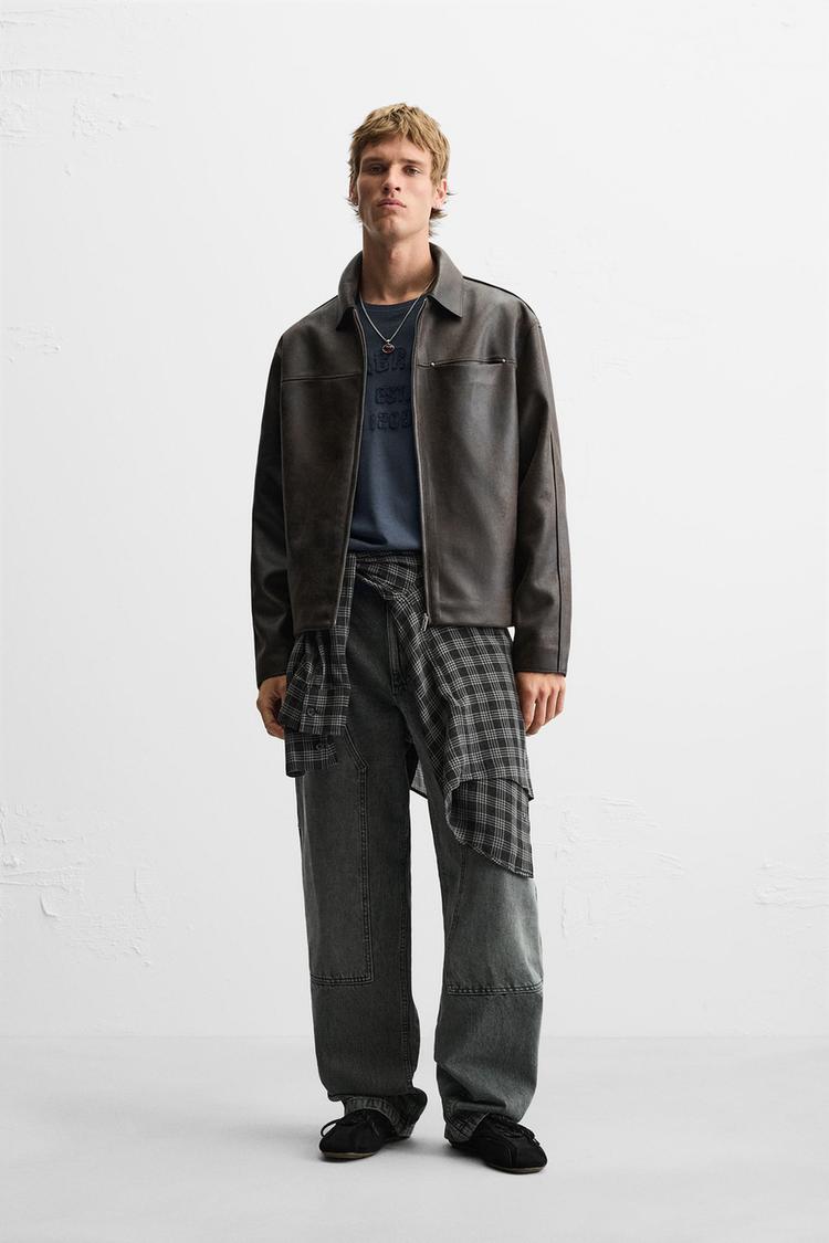 グラデーション フェイクレザー ジャケット - オリーブオイル | ZARA 