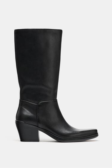 LEATHER COWBOY ANKLE BOOTS - Black by Zara