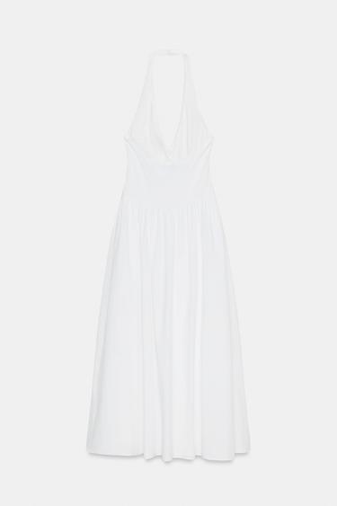 POPLIN HALTERNECK DRESS - White by Zara - Image 4