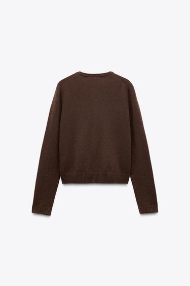 100% WOOL BASIC CARDIGAN - Brown by Zara - Image 5