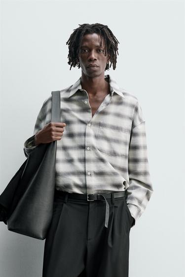 Zara OVERSIZED FIT OXFORD SHIRT - White / Gray
