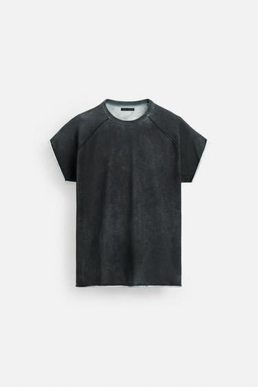 Zara WASHED KNIT T-SHIRT - Anthracite grey