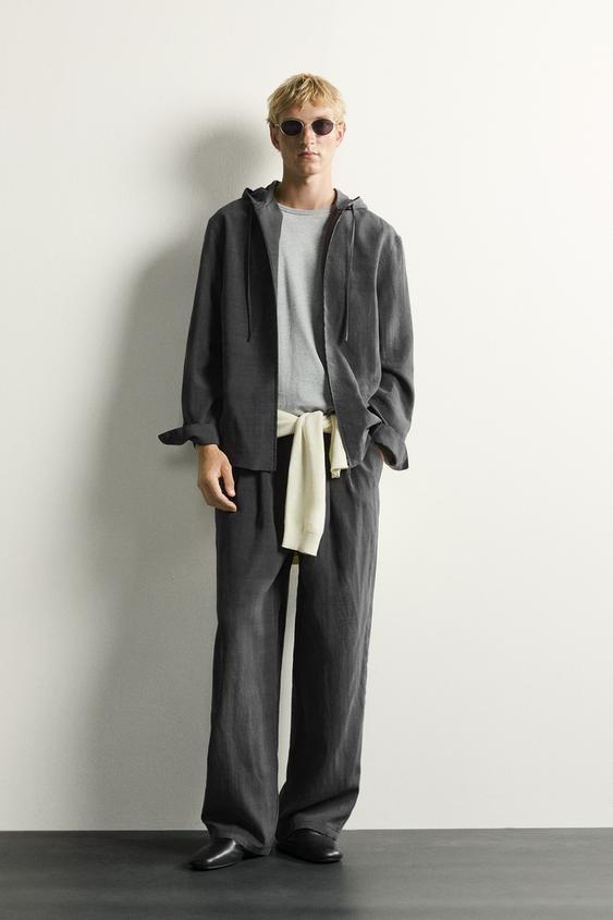 STRIPED RELAXED FIT FLOWING TROUSERS - Anthracite grey by Zara - Image 0
