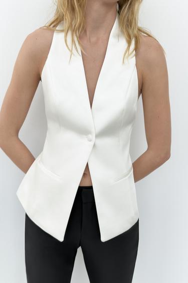 GILET SMOKING SATINATO - Bianco sporco di Zara