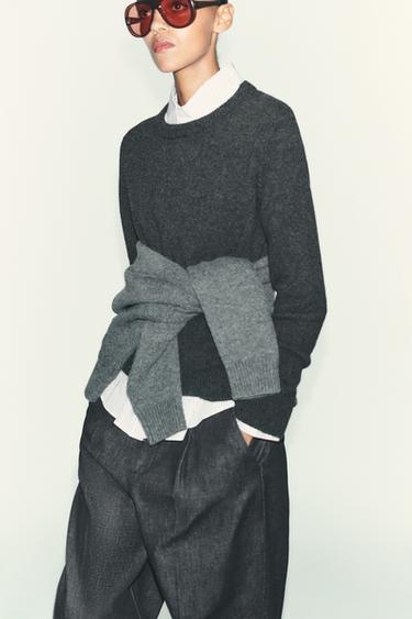 JERSEY CASHMERE Y LANA MANGA LARGA - Gris oscuro de Zara
