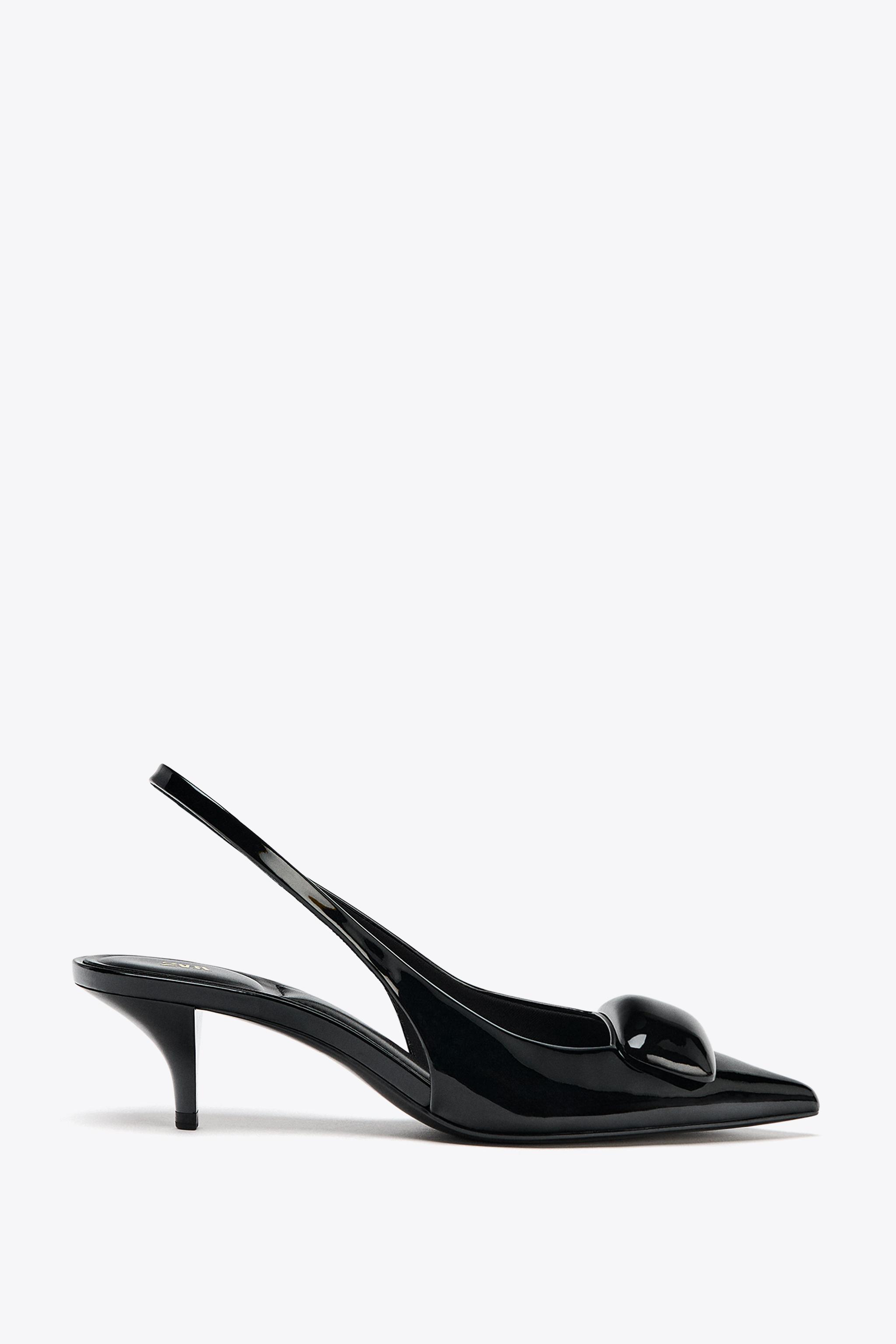 ☆ドイツ発*ZARA*新作*メタルバースリングバックヒール/BLACK☆ メタルディテール付きヒールスリングバック - ブラック | ZARA