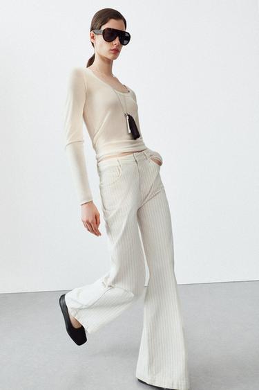 ZW COLLECTION STRIPED HIGH-WAIST JEANS - Ecru by Zara