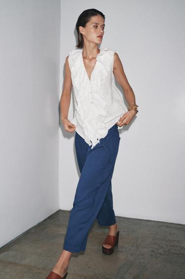 Zaras LINNESKJORTA MED VOLANG ZW COLLECTION - Vit