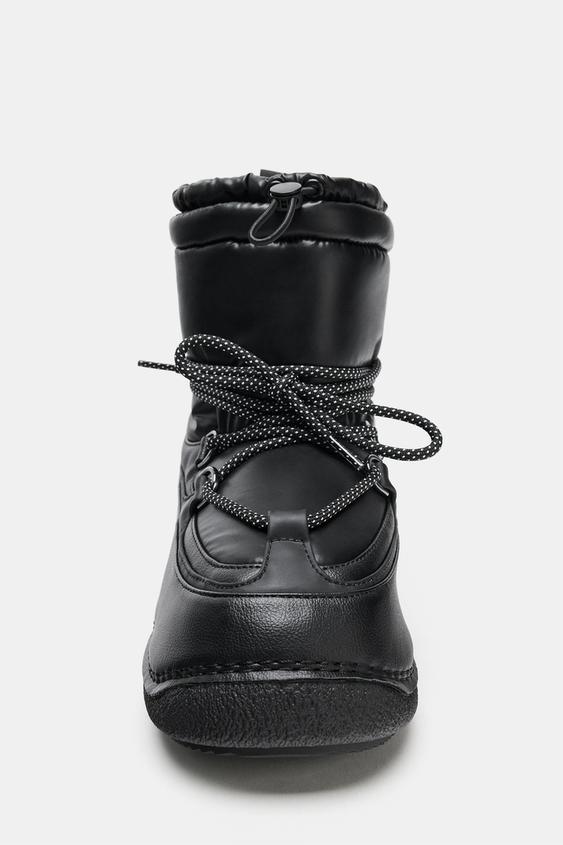 Zara Black Quilted Puffer‎ Lace Up Ankle Boots Lug Sole EURO 41 QUILTED ANKLE BOOTS SKI COLLECTION - Black | ZARA United States main image 4